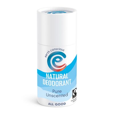 Natural Deodorant Stick - Pure Unscented 60g Plastic-Free, Fairtrade, Cruelty Free, Vegan