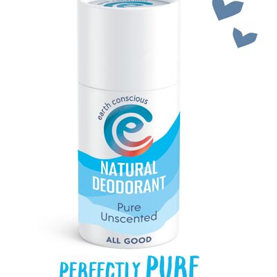 Natural Deodorant Stick - Pure Unscented 60g Plastic-Free, Cruelty Free, Vegan
