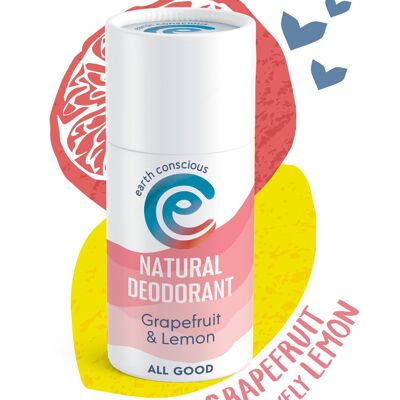 Natural Deodorant Stick - Grapefruit & Lemon 60g, Plastic-free, Cruelty Free, Vegan