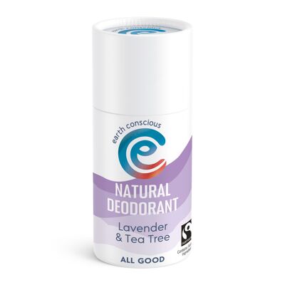 Natural Deodorant Stick - Lavender & Tea Tree 60g Fairtrade, Plastic-Free, Cruelty-Free, Vegan