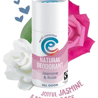 Bâton déodorant naturel - Jasmin et rose 60g Sans plastique, Sans cruauté envers les animaux, Végétalien, Commerce équitable
