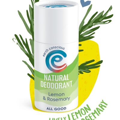 Natural Deodorant Stick - Lemon & Rosemary 60g, Plastic-Free, Cruelty-Free, Vegan