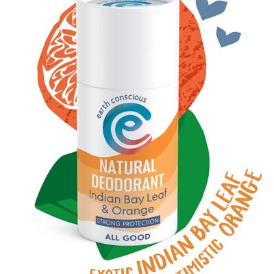 Déodorant Stick Naturel - Feuille de Laurier Indien & Orange FORTE PROTECTION 60g Sans Plastique, Vegan, Sans Cruauté