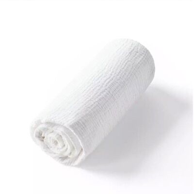 Baby fitted sheet, Made in France, White cotton gauze 90x190 cm