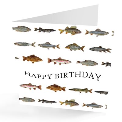 Tarjeta de pesca feliz cumpleaños.
