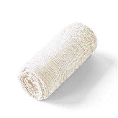 Baby fitted sheet, Made in France, Beige cotton gauze 70x140 cm