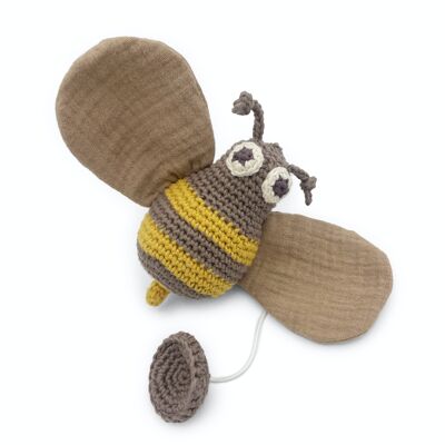 Alby the Bee - soothing toy in organic cotton, crochet and muslin