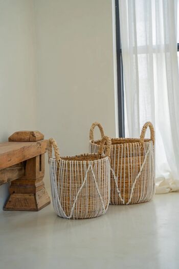 Le panier en macramé à coutures droites - Blanc naturel - S 3