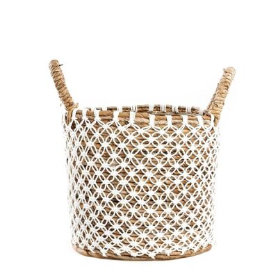 Le panier en macramé aux points croisés - Blanc naturel - S