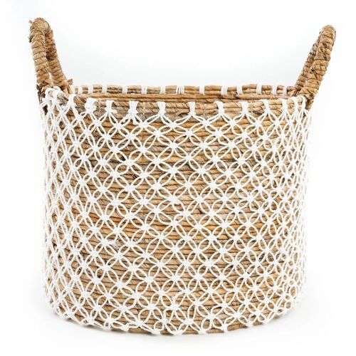 The Crossed Stitched Macrame Basket -Natural White - L