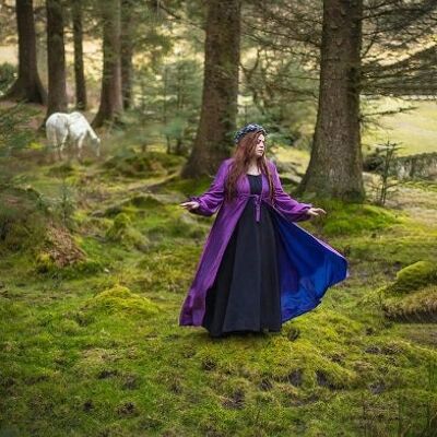 Pink Fuchsia Overdress Renaissance costume surcoat medieval dress elven coat burnout velvet in green with hood