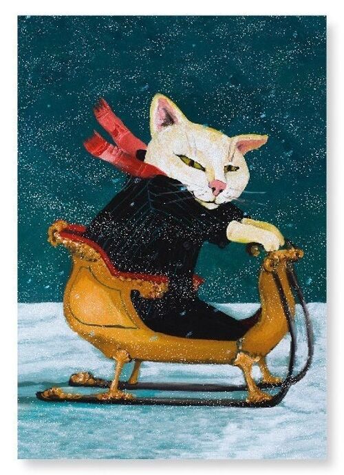 CAT ON A SLEIGH Art Print