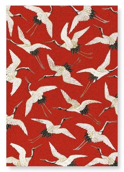 CRANE EMBROIDERY ON RED  Art Print