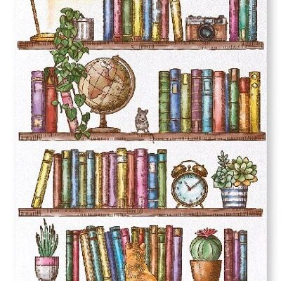 BOOKSHELF WITH CAT AND MOUSE Art Print