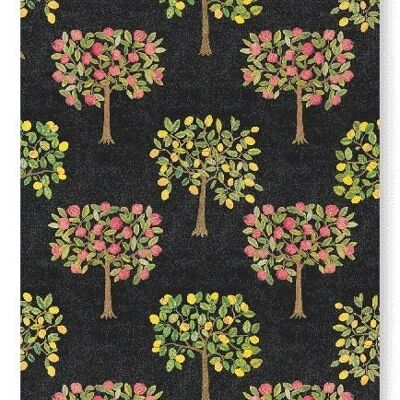 EMBROIDERY OF POMEGRANATE AND LEMON TREES ON BLACK 16THC  2xPrints