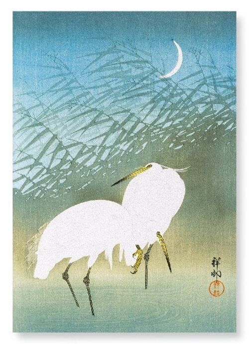 EGRETS AND CRESCENT MOON Japanese Art Print