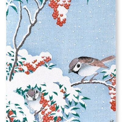 SPARROWS ON NANDINA Japanese Art Print