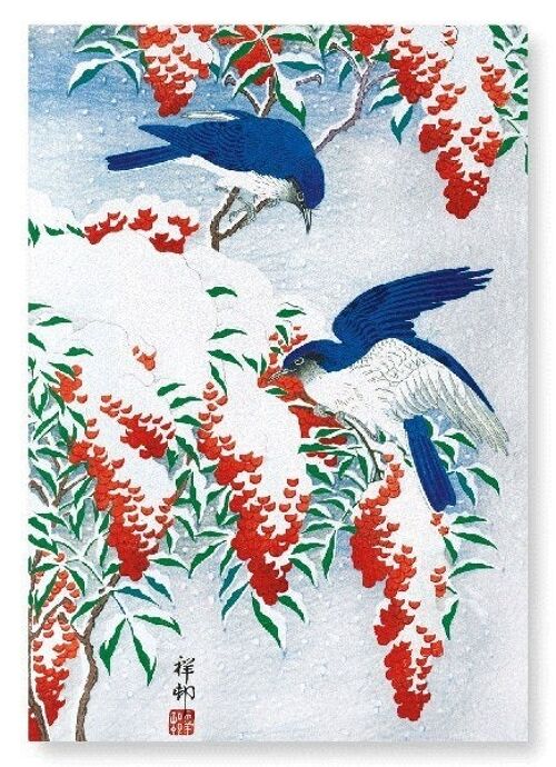 COUPLE OF BIRDS AND NANDINA Japanese Art Print