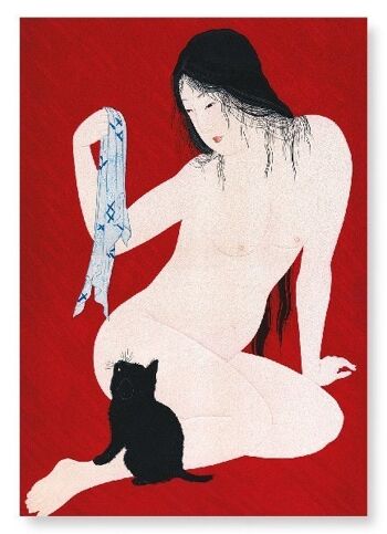 NU AU CHAT NOIR C.1930 Impression artistique japonaise 2