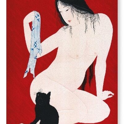 DESNUDO CON GATO NEGRO C.1930 Japonés Lámina artística