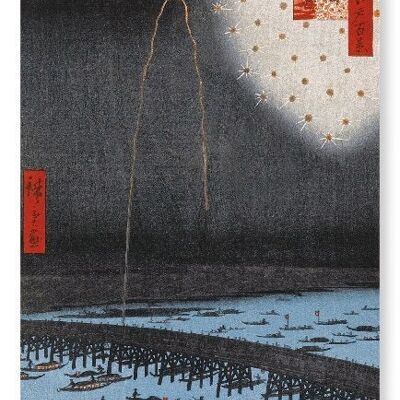 FIREWORKS AT BRIDGE Japanese Art Print