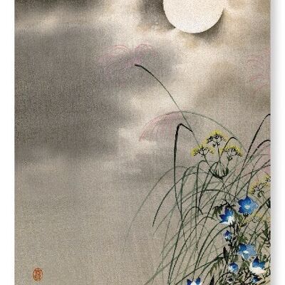 FLOWERS AND FULL MOON Japanese Art Print