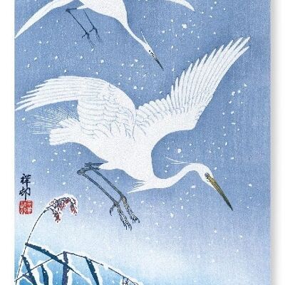 GARZAS QUE DESCIENDEN EN LA NIEVE Japonés Lámina artística