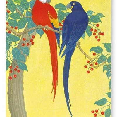TWO PARROTS AND BERRIES Japanese Art Print