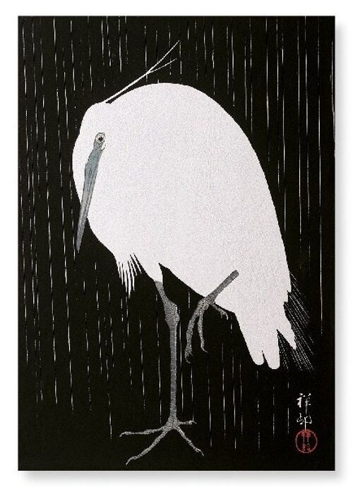 EGRET IN THE RAIN Japanese Art Print