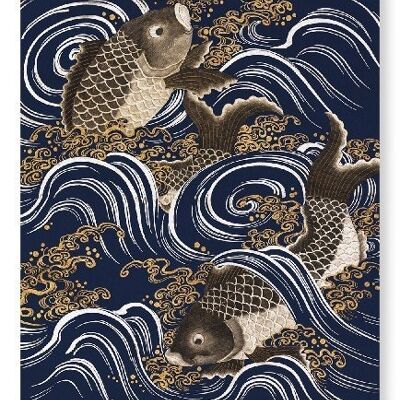 CARPS IN WAVES Japanese Art Print