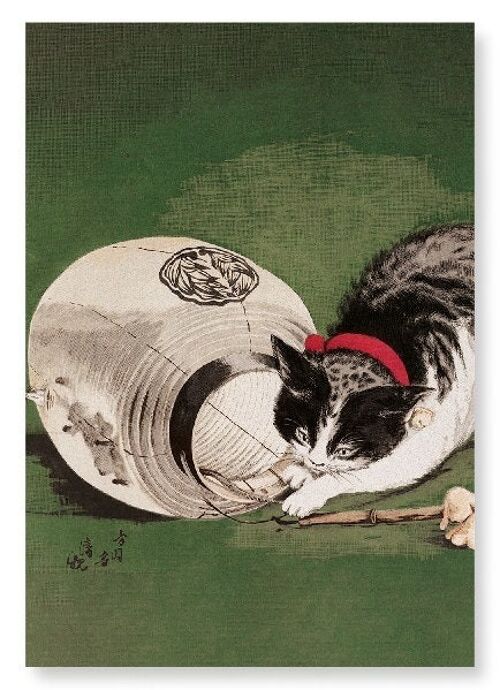 CATS AND LANTERN 1877  Japanese Art Print