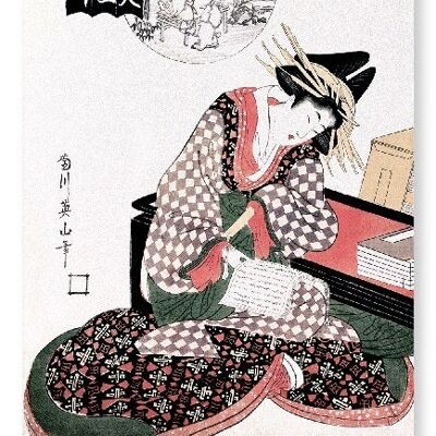 CORTESANA ICHIKAWA READING 1806 Stampa d'arte giapponese