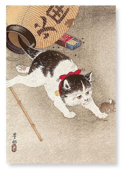 CAT CATCHING A MOUSE Japanese Art Print