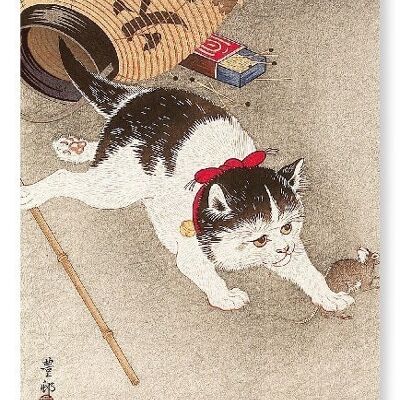 CAT CATCHING A MOUSE Japanese Art Print