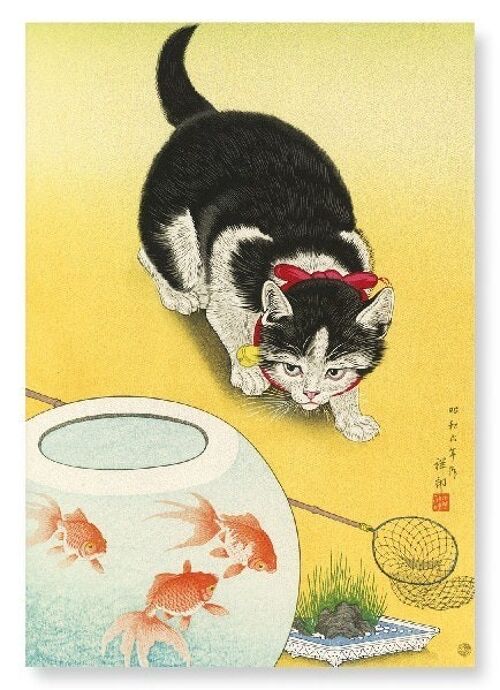GOLDFISH BOWL AND A CAT Japanese Art Print