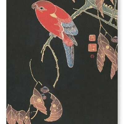RED PARROT ON A BRANCH C.1900  Japanese Art Print