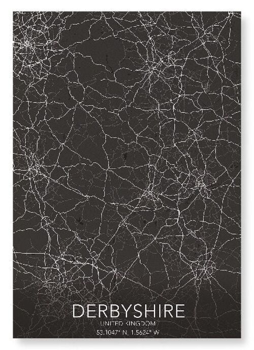 DERBYSHIRE FULL MAP (DARK): Art Print