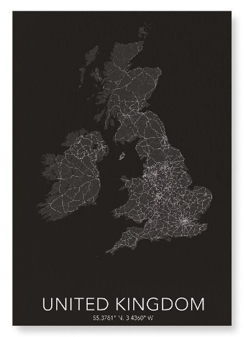 UNITED KINGDOM FULL MAP (DARK): Art Print