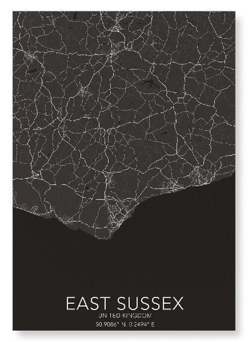 EAST SUSSEX FULL MAP (DARK): Art Print