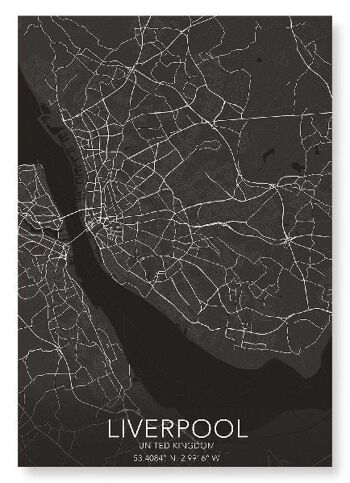 CARTE COMPLÈTE DE LIVERPOOL (FONCÉ): Impression artistique 1