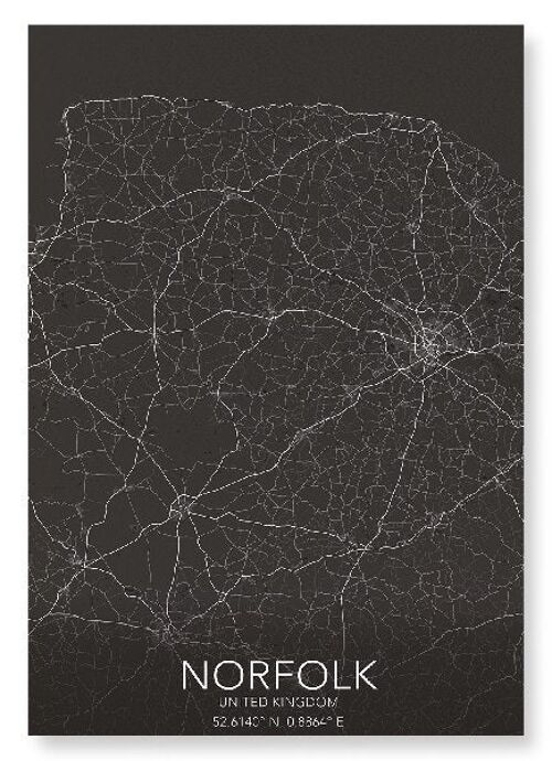 NORFOLK FULL MAP (DARK): Art Print