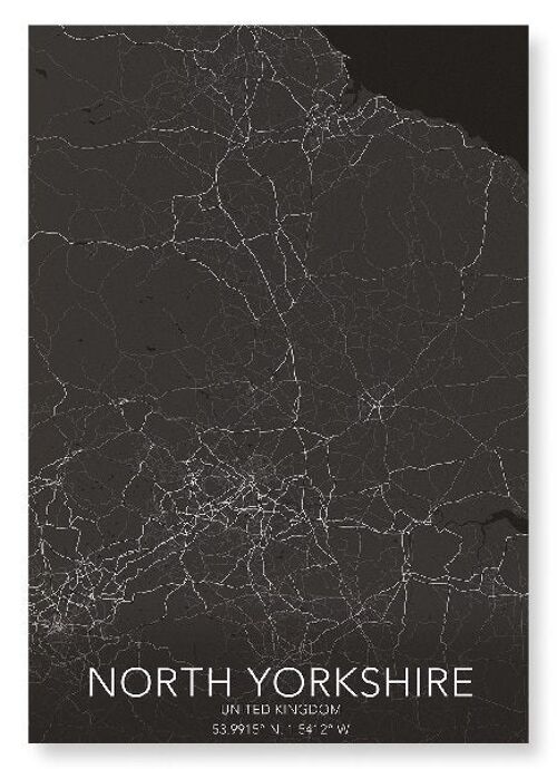 NORTH YORKSHIRE FULL MAP (DARK): Art Print