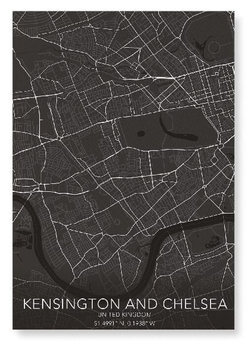 KENSINGTON AND CHELSEA FULL MAP (DARK): Art Print