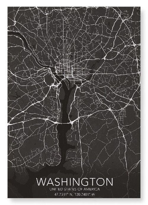 WASHINGTON FULL MAP (DARK): Art Print