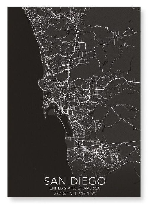 SAN DIEGO FULL MAP (DARK): Art Print