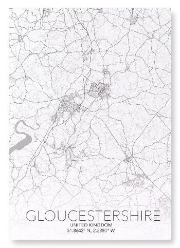 CARTE COMPLÈTE DU GLOUCESTERSHIRE (LUMIÈRE): Impression artistique 2