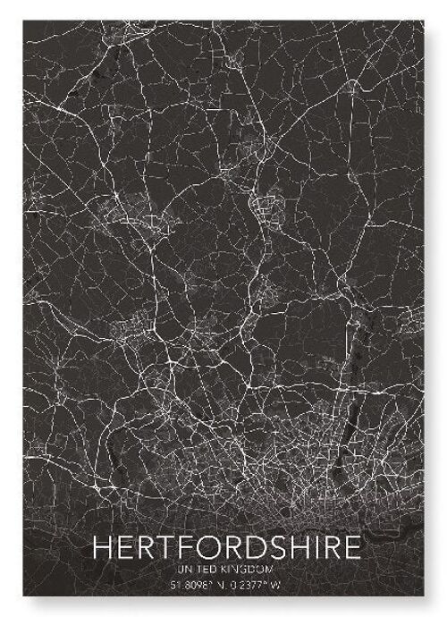 HERTFORDSHIRE FULL MAP (LIGHT): Art Print