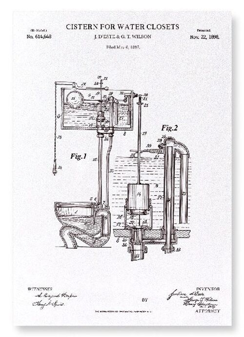 PATENT OF CISTERN FOR WATER CLOSETS 1898  Art Print