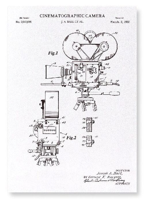 PATENT OF CINEMATOGRAPHY CAMERA 1937  Art Print