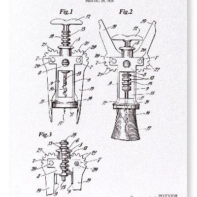 PATENTE DE EXTRACTOR DE CORCHO 1930 Lámina artística